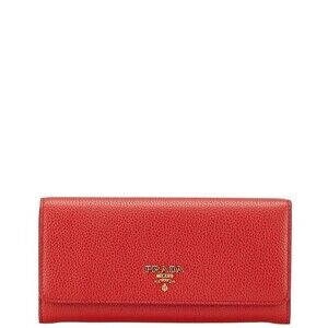 Prada Vitello Dino Long Wallet Red Calfskin Leather